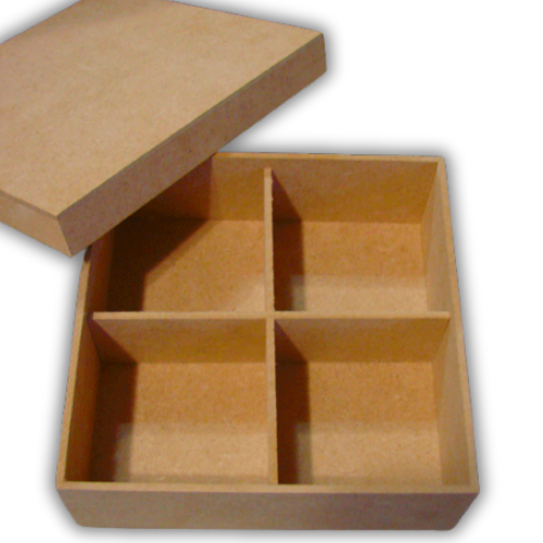 Caixa em MDF artesanato madeira crua cru 4 Divisões 20x20x5